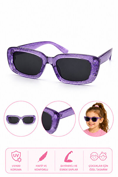 synshop Purple Glitter Uv400 Protection Girls' Sunglasses Round Model Lightwe...