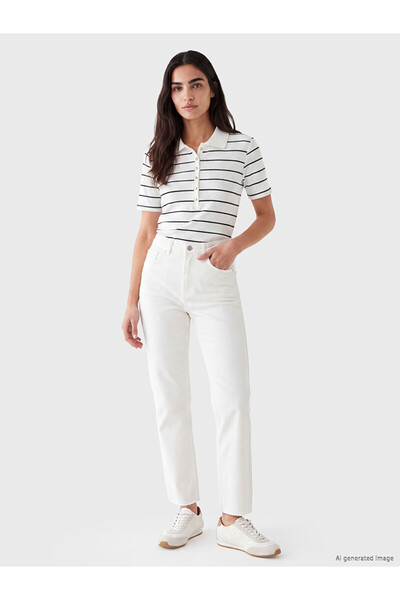 LC Waikiki White High Waist Flare Fit Women's Jean Trousers