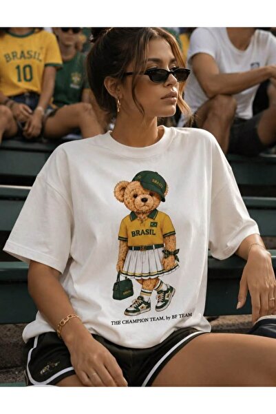 New Shine Brazil Teddy Bear Printed Oversize Cotton T-Shirt