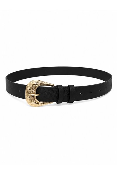kemer krallığı Women's Black Western Gold Buckle Jacket, Waist and Trouser Belt