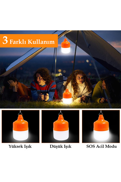 nelerbulurum Şarjlı 3 Modlu 30Watt 1200 Mah Gün Işığı Askı Kancalı El Feneri Kamp Lambası Bahçe Aydınlatma Kamp Karavan Köy Işıldak