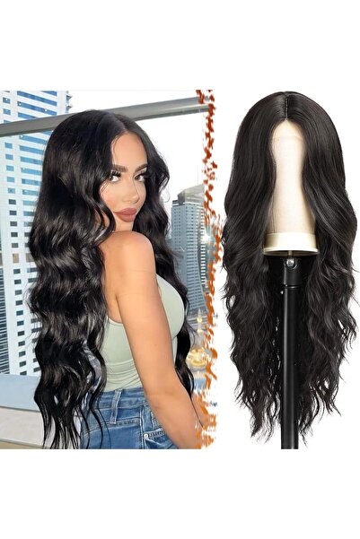 Barsdar Long synthetic wig, wavy, with middle part, black, 65cm