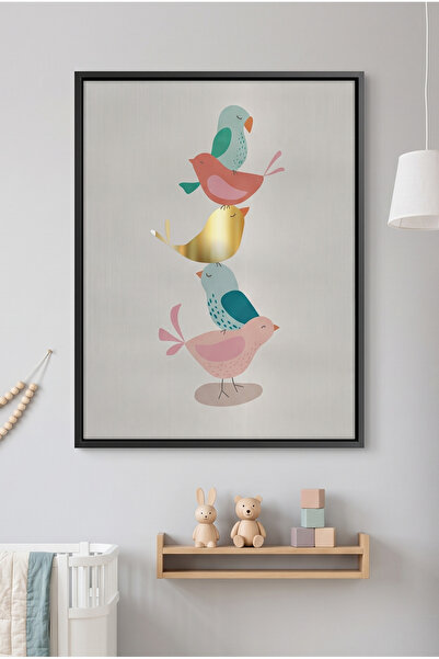 Jasmine Art لوحة جدارية بسيطة للأطفال بتصميم طيور متراصة |   لوحة قماشية مؤطر...