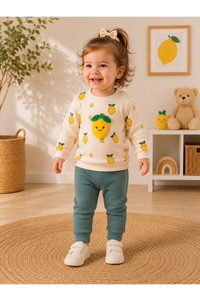 derin baby Lemon Embroidered 100% Cotton Boys Girls Unisex Crew Neck Top and ...