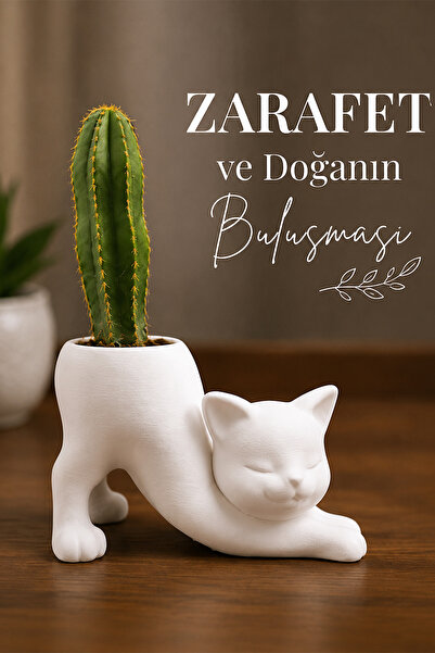 İBERİALHOME Dekoratif Esneyen Kedi Saksı | Kedi Figürlü Sukulent ve Kaktüs Sa...