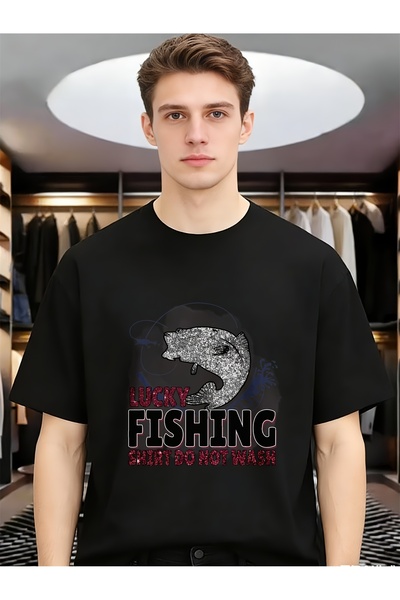 135 Lucky Fishing Shirt Do Not Wash Funny Unique Men Tees Round Neck Short Sl...