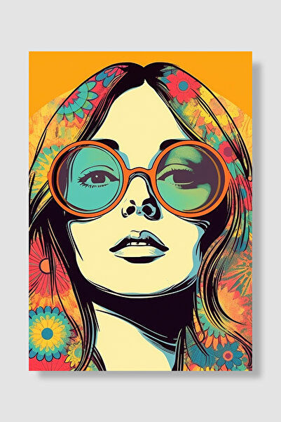 Luna Marissa Poster pentru femei Retro Hippie Girl Ochelari rotunzi cu flori ...