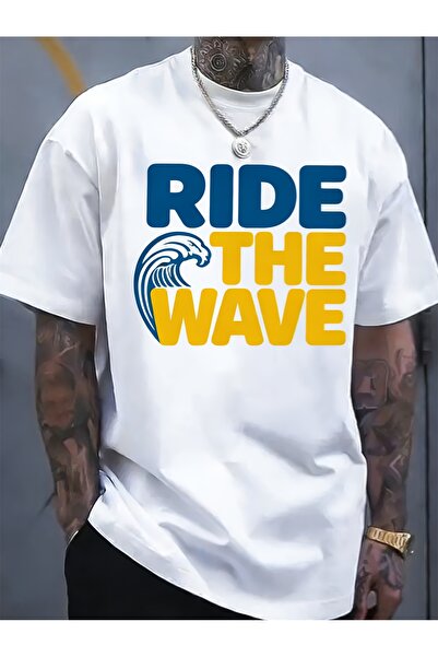 En22 Ride the Wave Men Spring Summer Funny Unique Cotton Tops Round Neck Shor...