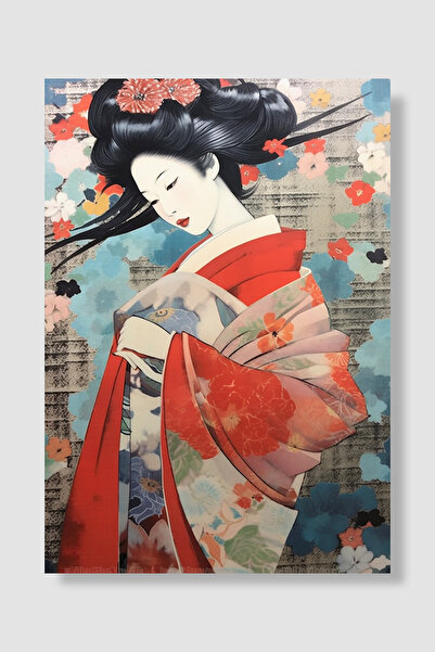 Luna Marissa Japanski poster gejše, crveni kimono, cveće, japanska umetnost, ...