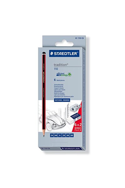 Staedtler Set 6 creioane tehnice grafit Tradition, Staedtler, Lemn, Varf 2 mm...