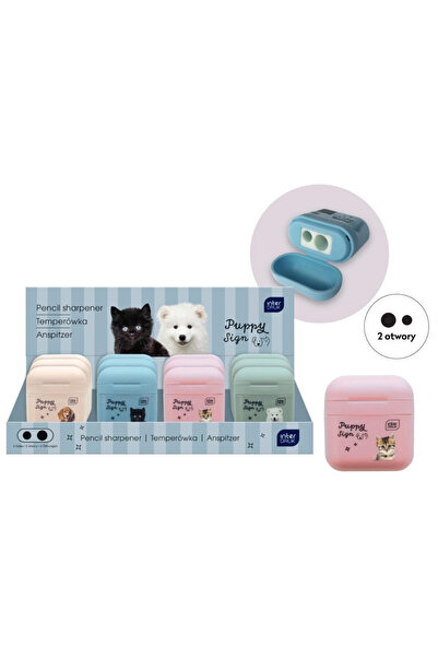 Interdruk Set 12 ascutitoare Puppy Sign, dubla cu 2 orificii, cu recipient co...
