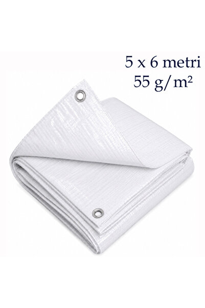 OEM Λευκός αδιάβροχος μουσαμάς, 5x6 μ., με ενισχυμένες άκρες και ασφαλή στερέ...