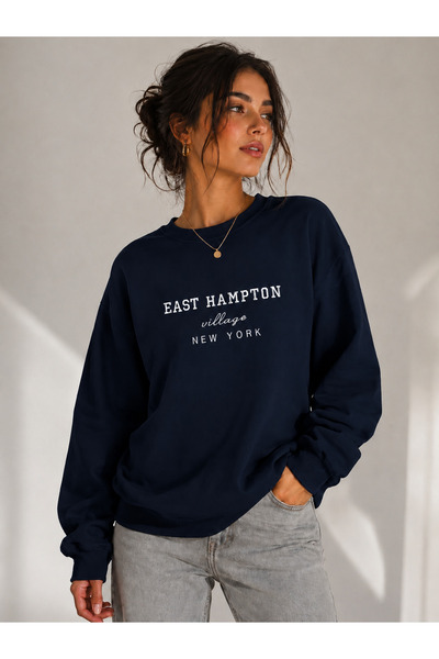 caddekombin Unisex East Hampton and New York Printed Crew Neck Sweatshirt