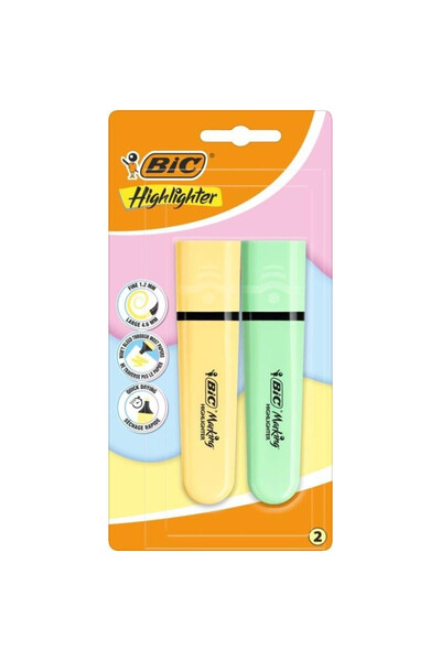 Bic Marker text Flat/marker fluorescent, varf 1.2/4.6 mm, uscare rapida, galb...