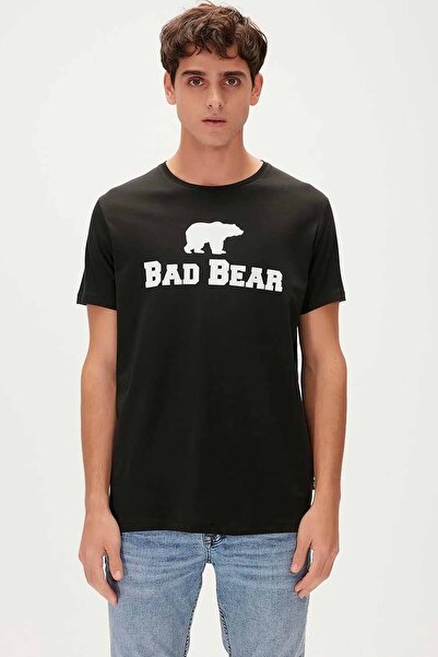 Bad Bear تي شيرت رجالي أسود مطبوع برقبة دائرية 100% قطن بأكمام قصيرة تي شيرت ...