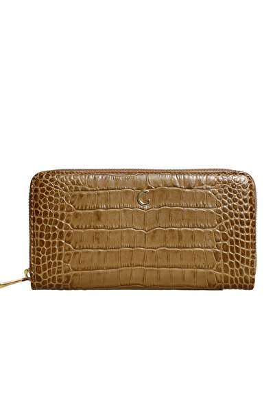 Platin Mink Leather Crocodile Print Women's Wallet