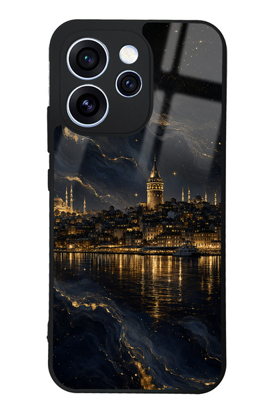 Spoyi حافظة هاتف لامعة بتصميم Golden Galata Night لهاتف Oppo Reno 15 Pro