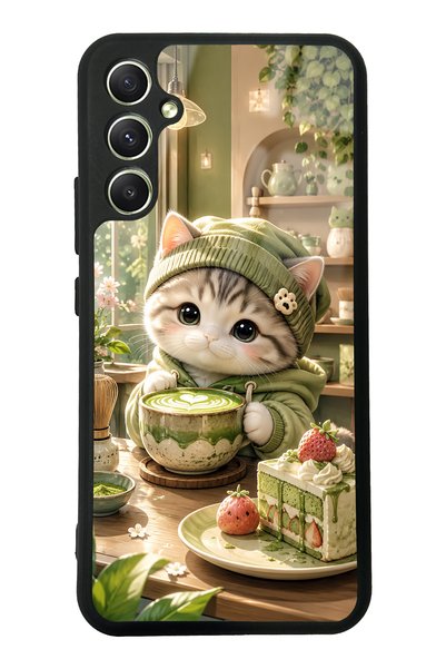 Spoyi Samsung A34 Matcha Kitty Café Design Glossy Phone Case
