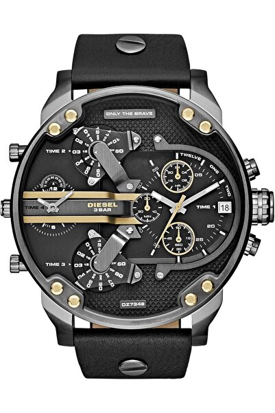 Diesel Time Men's Mr. Daddy 2.0 Analog Watch with Black Dial and Black Leathe...