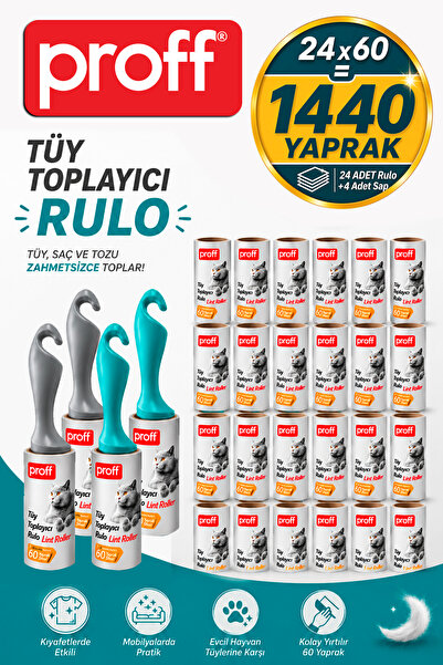 Proff Tüy Toplayıcı 24 Lü Yedek Rulo ve 4 Adet Aparat (24X60 = 1440 YAPRAK)