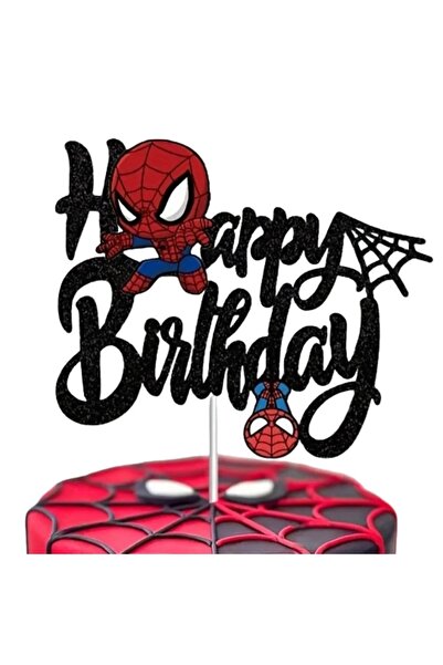 Baloane Vesele Decoratiune Tort Spiderman Happy Birthday Negru TOP214