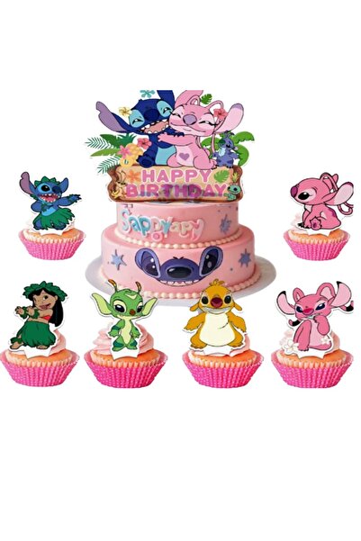 Baloane Vesele Topper Tort Stitch și Angel Happy Birthday Aloha TOP181