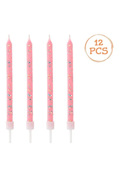 Baloane Vesele Set 12 Lumanari Aniversare Zi De Nastere Roz Cu Glitter Auriu ...