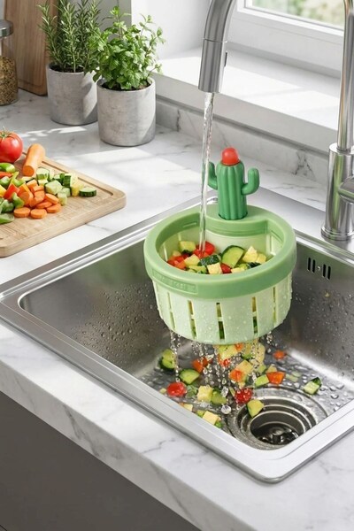 Buffer ® Basmalı Kaktüs Mutfak Lavabo Süzgeci – Sebze Artıkları ve Yemek Kalı...