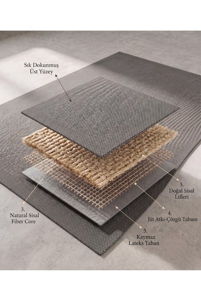 Anatolian Carpet Store Sisal Dokuma Hav Vermez, Leke Tutmaz, Robot Süpürgeye Uygun Modern Kahve Halı