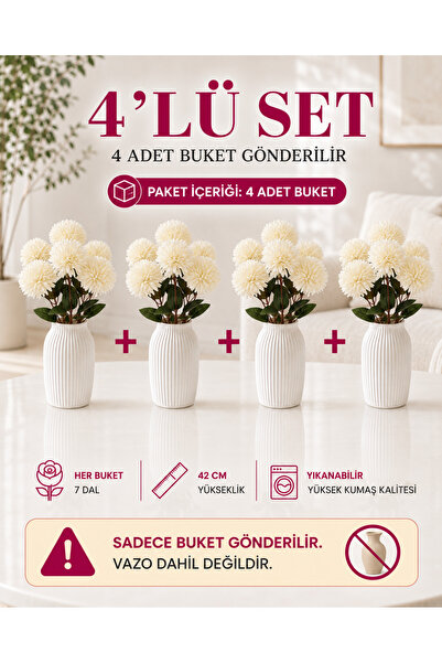MD Aspiz Flowers 4 Demet Yapay Çiçek 7li Lüx krem krizantem Demeti 42 cm ( Sa...