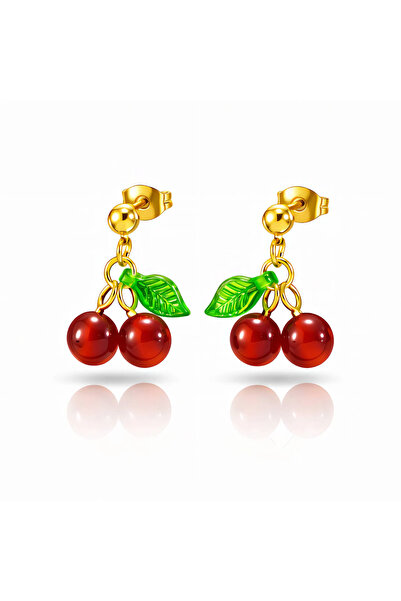 OEM Golden Cherry earrings, stainless steel, with fruity Collection, 18K gold...