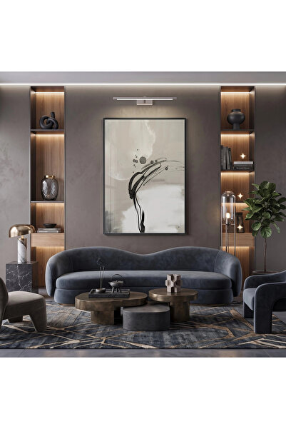 KOLAJTASARIM Abstract Flow Light Beige Tones Single Black Metal Framed Glass ...