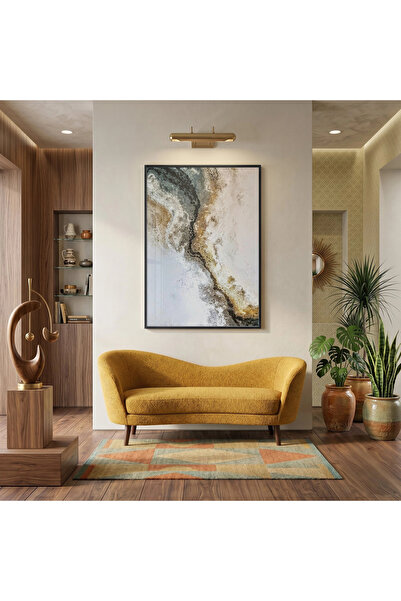 KOLAJTASARIM Abstract Flow Earthy Gold Tones Tablou din sticlă cu ramă metali...