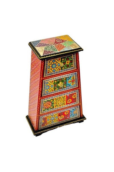 Al Athar Arts Hand-Painted Wooden Drawer Units Rajasthani Art-Inspired Storage Chests(L:9''D:4.5''H:7.5'')