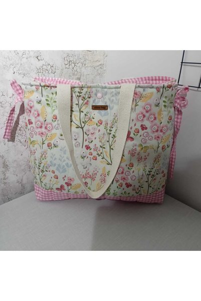 Elisss Design Set of 3 Women's Bags Beach Bag Organizer Makeup Bag Floral Pattern Water Green Lunchbag 100% Cotton