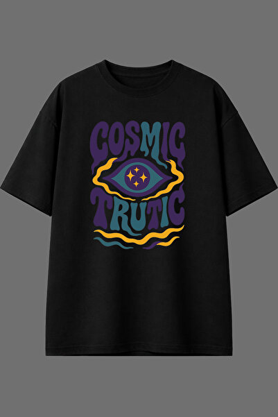 VSRN Cosmıc Design Pre-Printed Black Oversize T-Shirt