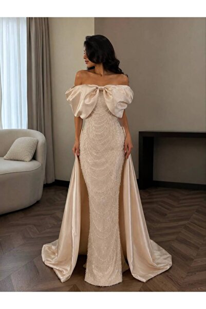 BROOKLYN STYLE Luxury Mermaid Evening Dress with Embroidered Bow