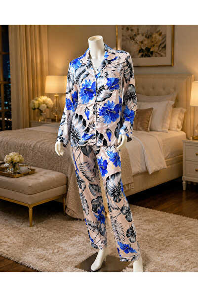 GENERINK Night Rose Women's Satin Pajama Set Long Sleeve and Long Pants Elega...