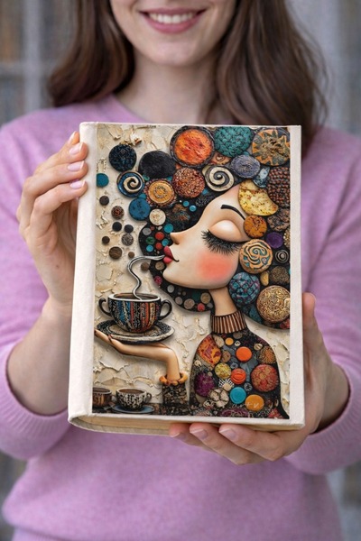 Şımartan 100% Raw Fabric Book and Notebook Cover - Modern Art Printed, Relief...
