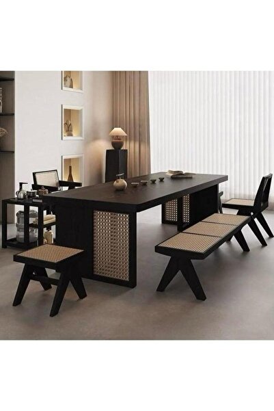 larissa design masa takımı 3 sandalye 1bench 2 tabure 8 kişilik