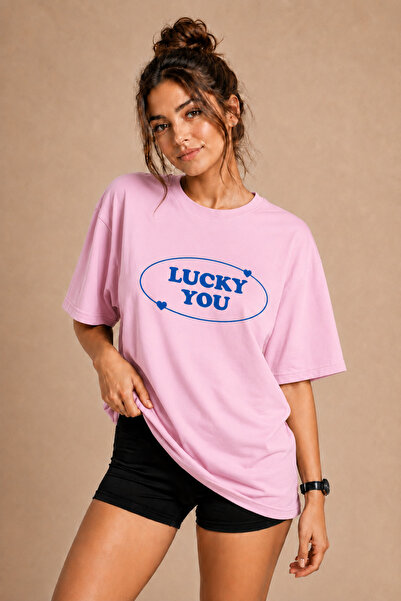 FECCY Premium Luck You Unisex Oversize Women's T-Shirt Cotton Oversize T-Shirt