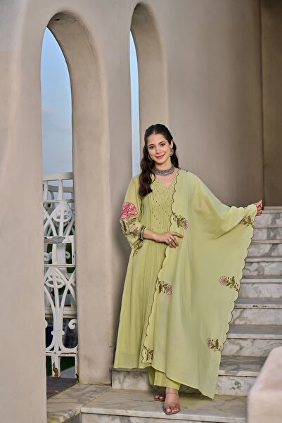 PRIYA'S PANACHE Mul Cotton Embroidered Anarkali Kurta Set for Women | Kurta P...