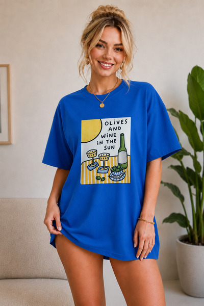 FECCY Premium Olives Printed Oversize Women's T-Shirt Cotton Oversize T-Shirt