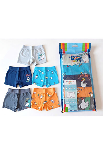 elmas kids Erkek Çocuk Çok renkli %100 Pamuk Baskılı Boxer 5'li Paket