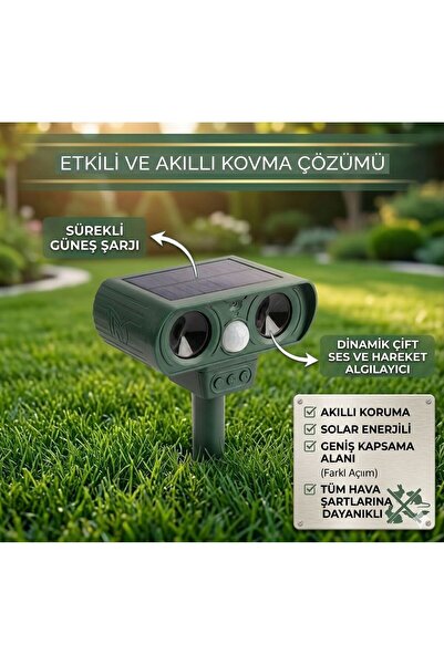 Byanes Solar Güneş Enerjili Ultrasonik Hayvan Kovucu - Sensörlü Kedi Köpek Fa...