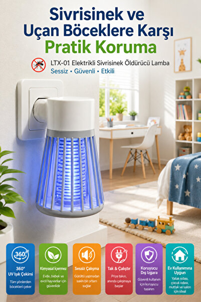 Byanes Elektrikli Sivrisinek Öldürücü Lamba UV Işıklı Fişli Sinek Kovucu Sess...