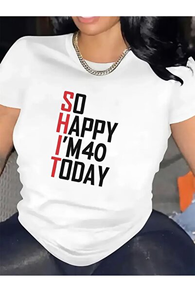 En22 تي شيرت نسائي بأكمام قصيرة، 100% قطن، تصميم So Happy I'm 40 Today، خفيف ...