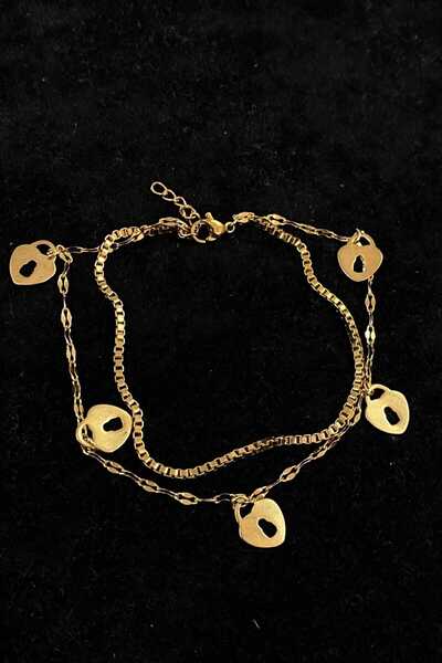 OGHAMAY Gold Color Keyhole Heart Model Elevator and Singapore Chain Steel Ank...