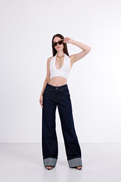 i8 Denim بنطال جينز واسع الساق مع طيات