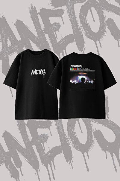 Anetos The Weeknd_18 Design Back Printed Cotton Black Oversize T-Shirt